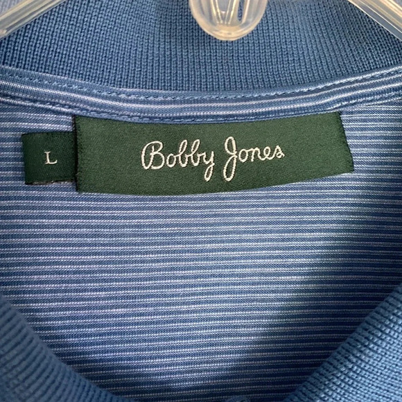 EUC MENS BOBBY JONES BLUE AND WHITE TINY STRIPED GOLF POLO SHIRT SIZE L - Picture 3 of 6